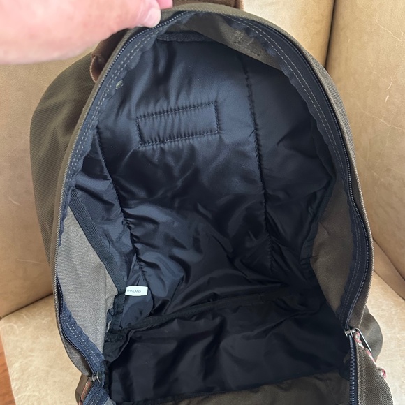 Timberland Canvas Backpack Olive Green/Brown Leather Vintage Hiking Outdoors - Picture 11 of 16